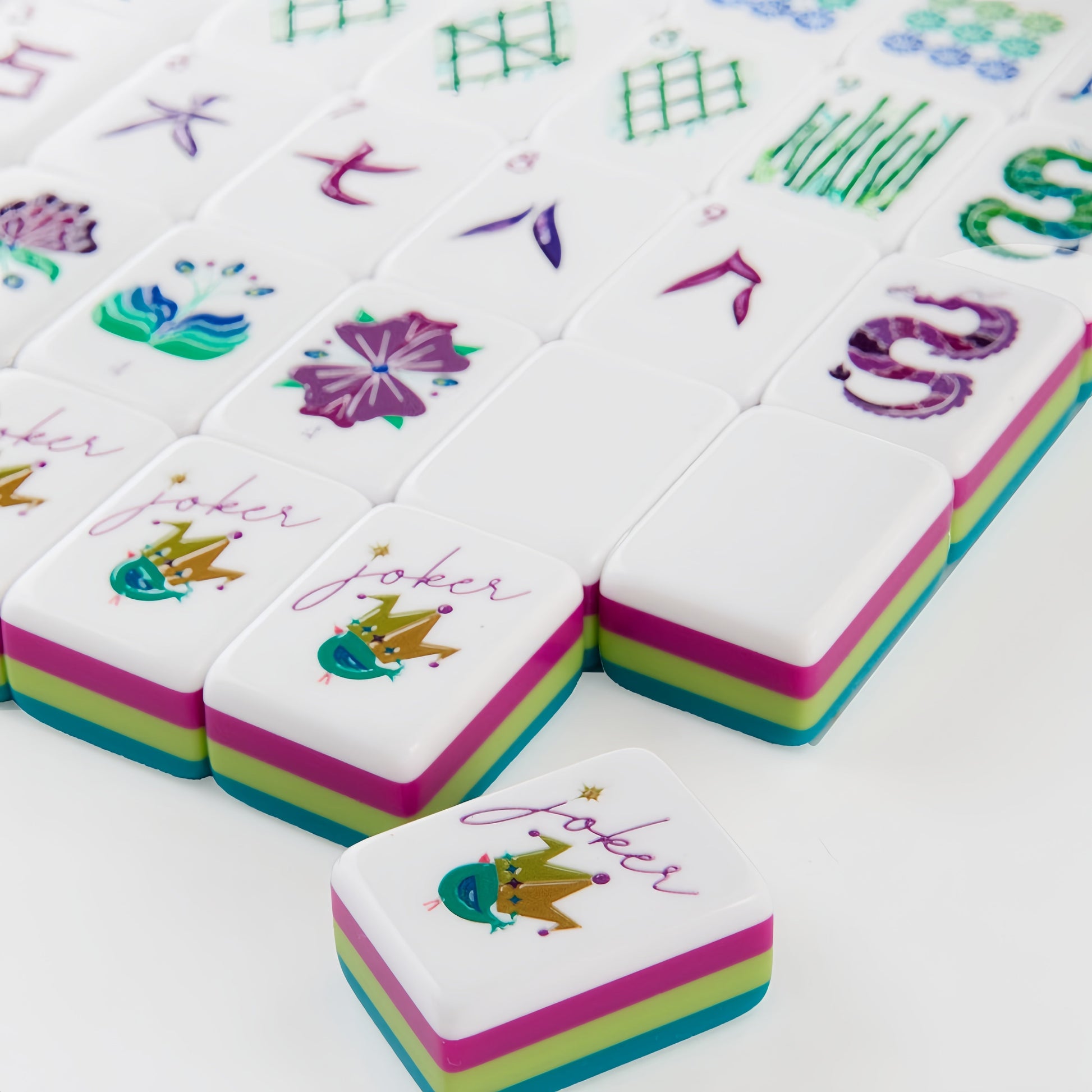 Peacock Lagoon peacock blue acrylic American mahjong tile set tiles and coordinated colors