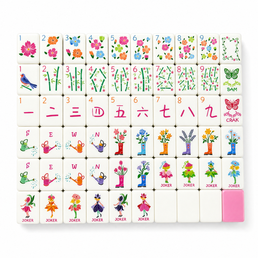 Pink Garden soft pink botanical acrylic American mahjong tile set complete tile layout