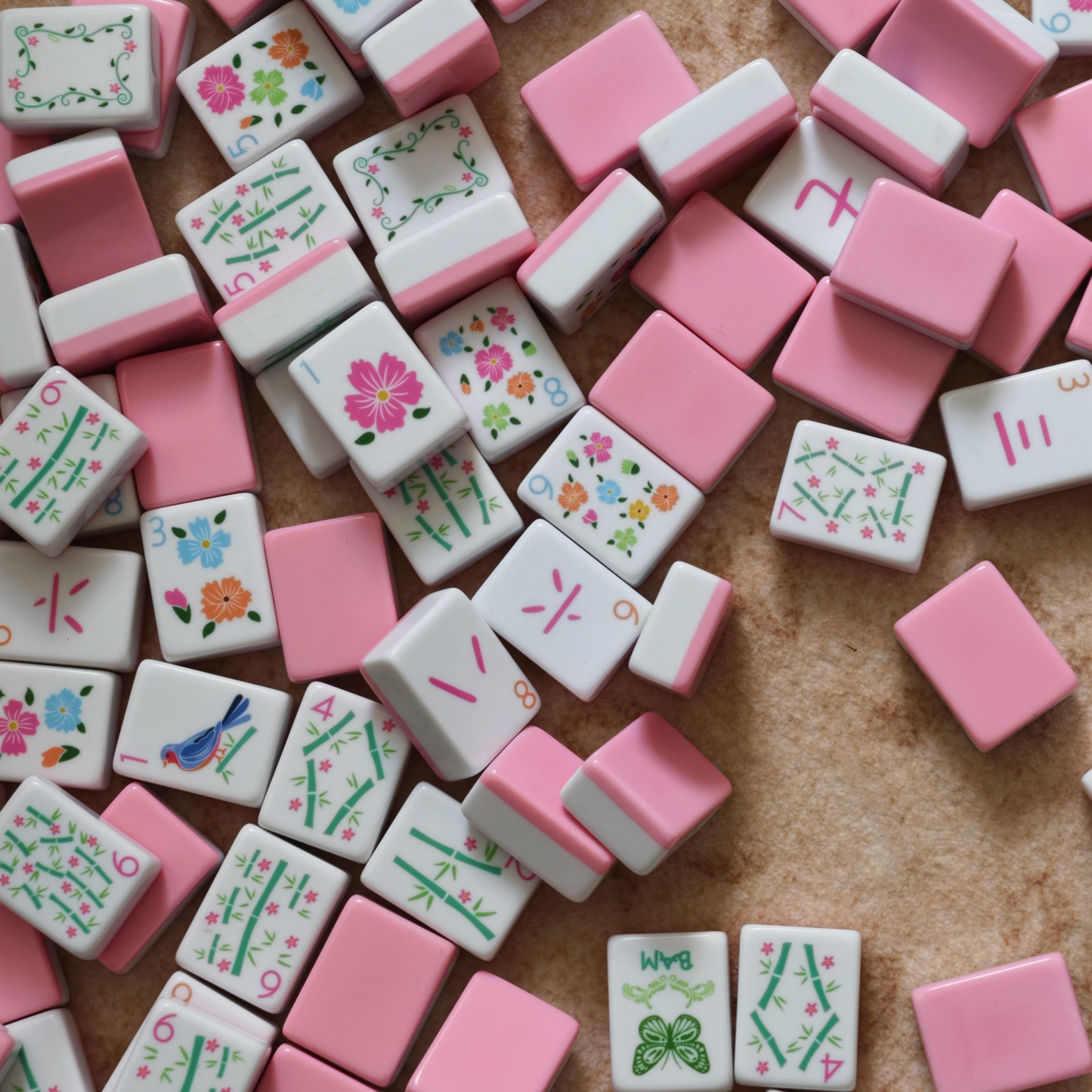 Pink Garden soft pink botanical acrylic American mahjong tile set full set arrangement