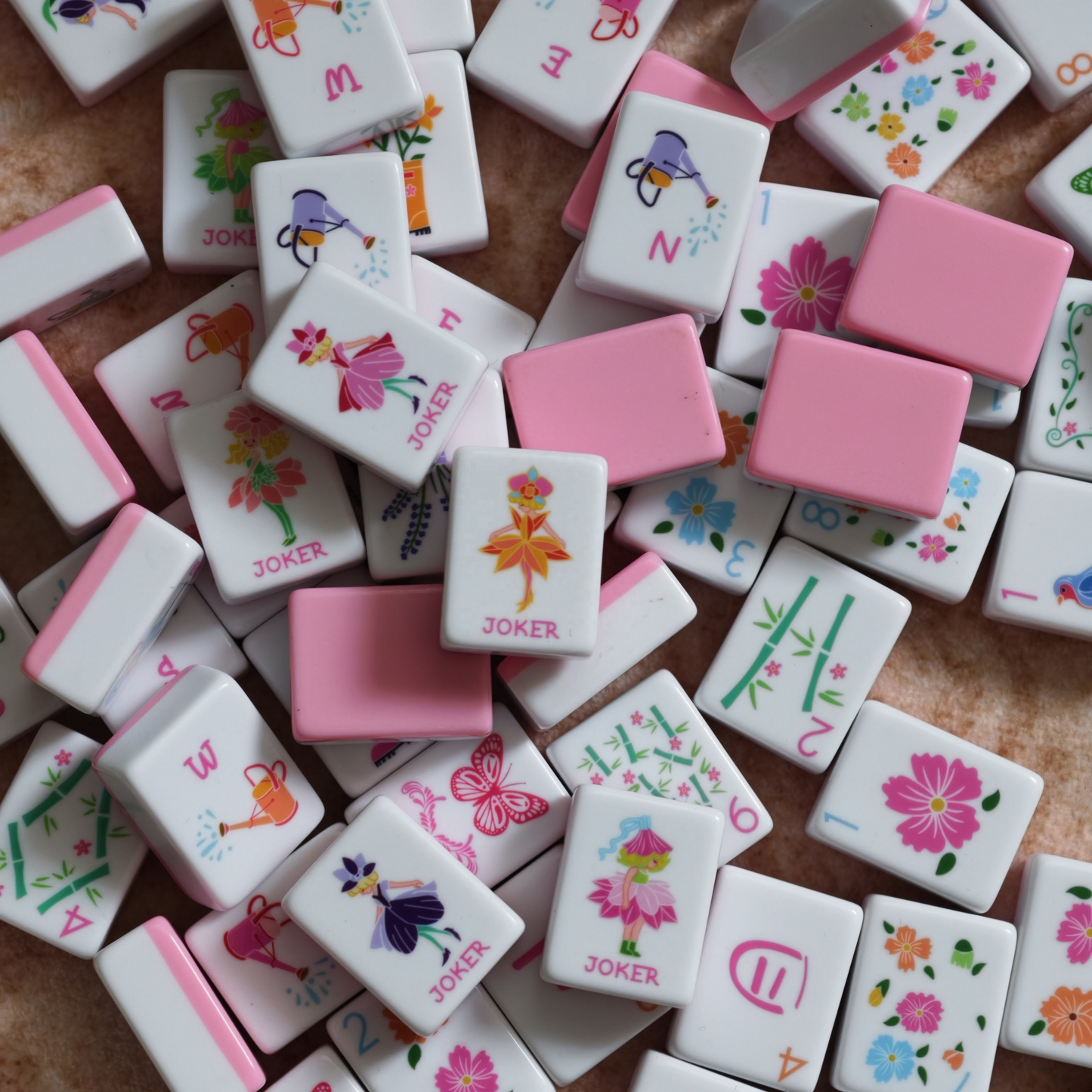 Pink Garden soft pink botanical acrylic American mahjong tile set additional product view