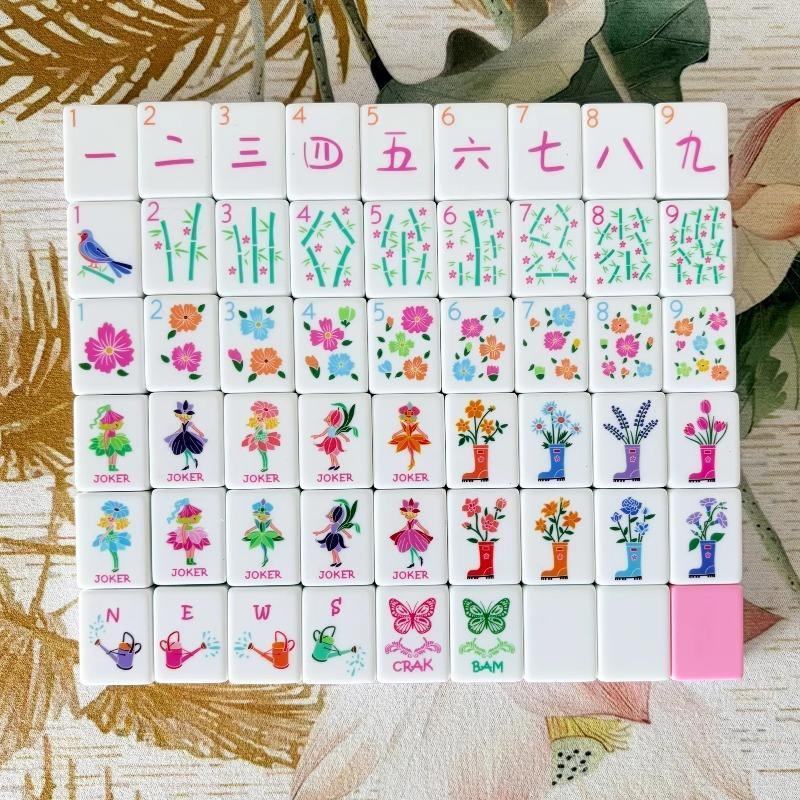 Pink Garden soft pink botanical acrylic American mahjong tile set additional product view