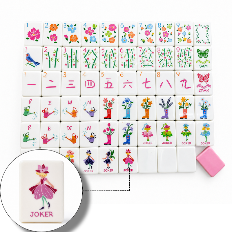 Pink Garden soft pink botanical acrylic American mahjong tile set additional product view