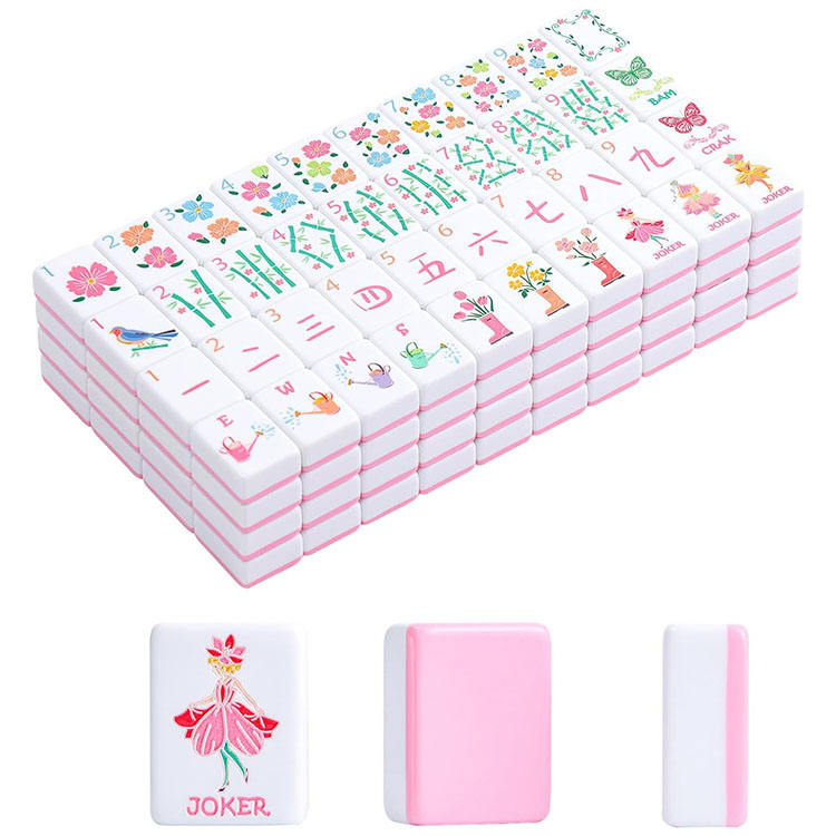 Pink Garden soft pink botanical acrylic American mahjong tile set additional product view