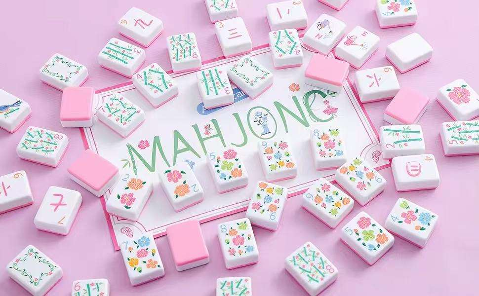 Pink Garden soft pink botanical acrylic American mahjong tile set additional product view