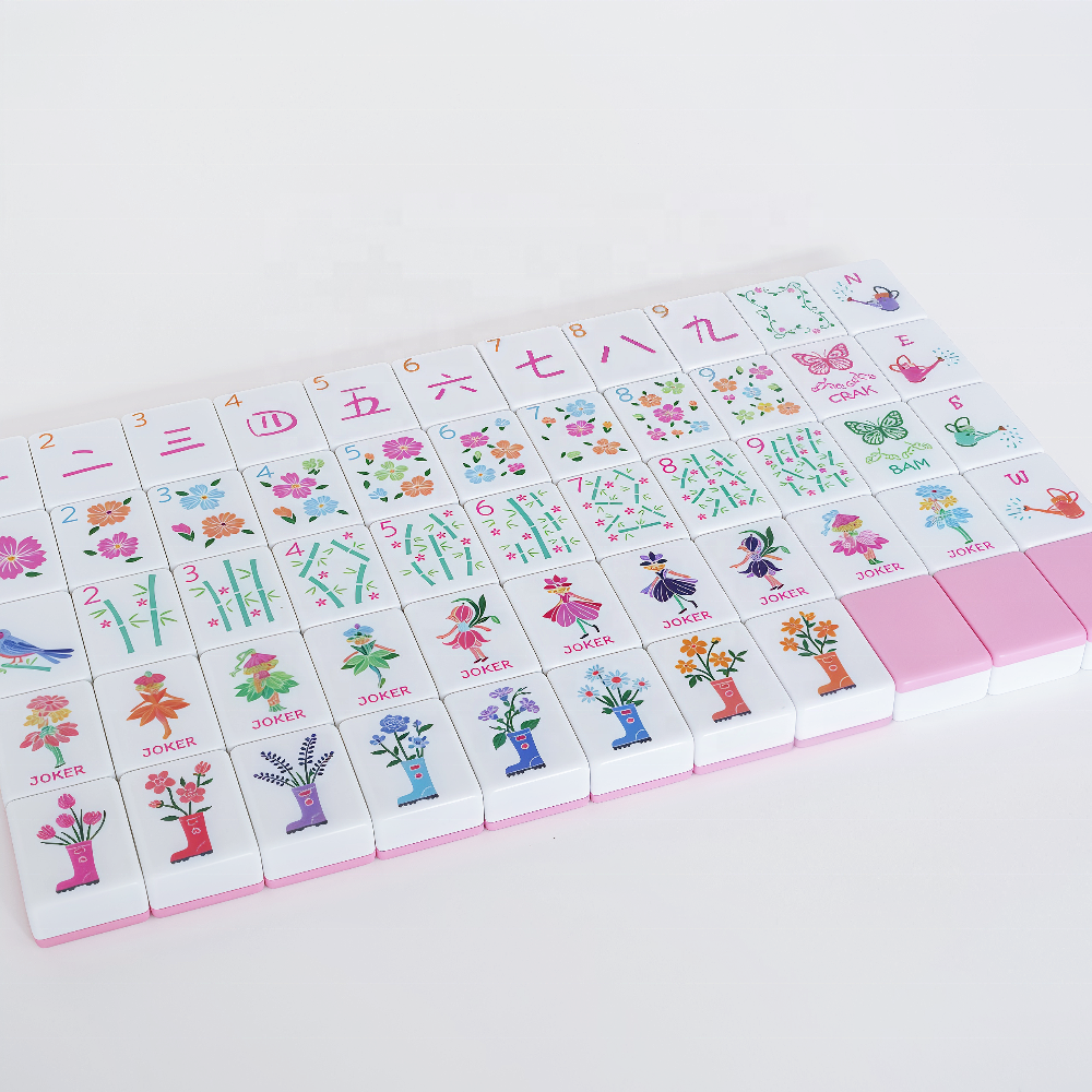 Pink Garden soft pink botanical acrylic American mahjong tile set additional product view