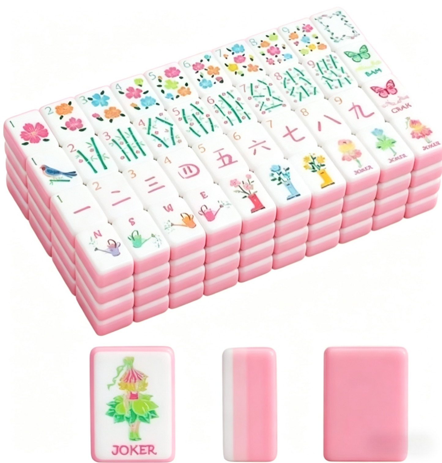 Pink Garden soft pink botanical acrylic American mahjong tile set additional product view