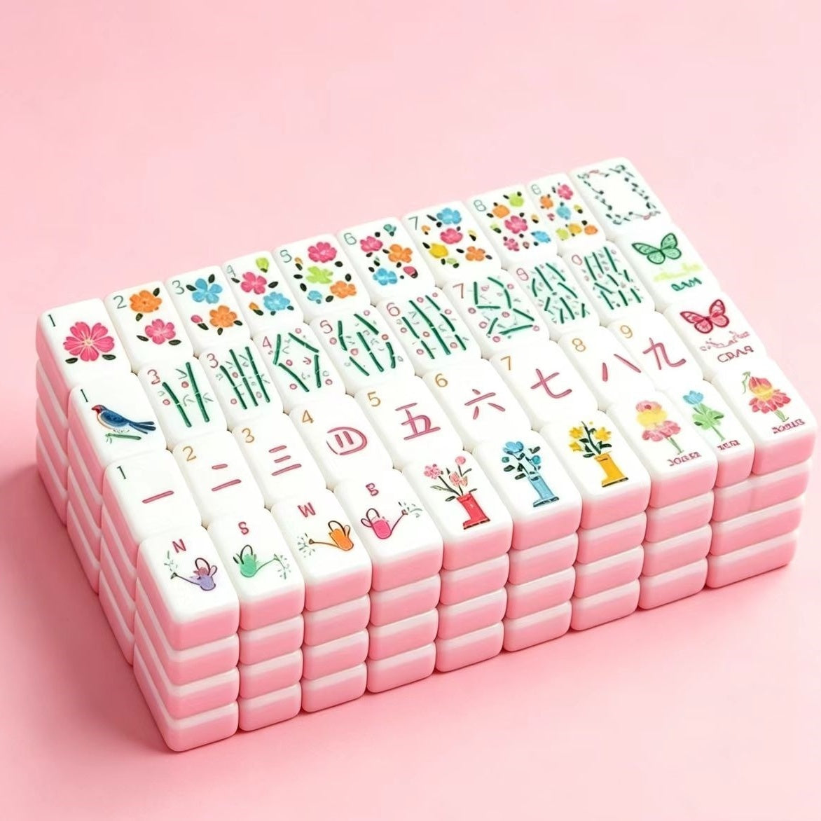 Pink Garden soft pink botanical acrylic American mahjong tile set additional product view