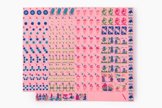 Pink Riviera pink resort-inspired acrylic American mahjong tile set complete tile layout