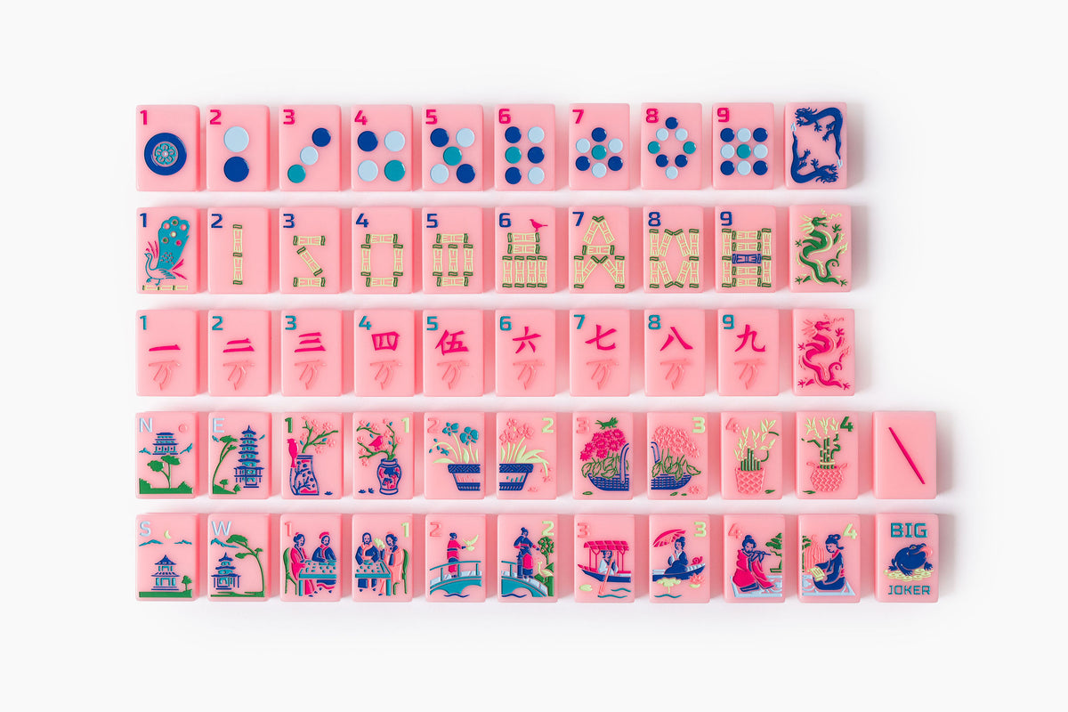 Pink Riviera pink resort-inspired acrylic American mahjong tile set tiles and coordinated design
