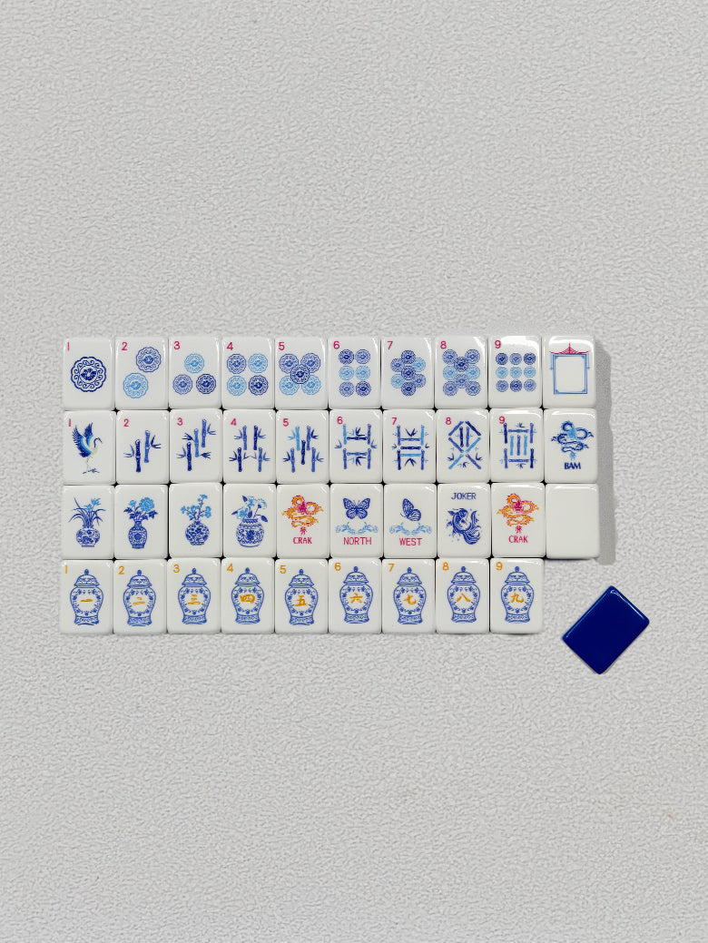 Porcelain Coast blue-and-white porcelain acrylic American mahjong tile set complete tile layout