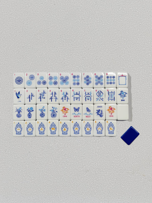 Porcelain Coast blue-and-white porcelain acrylic American mahjong tile set complete tile layout