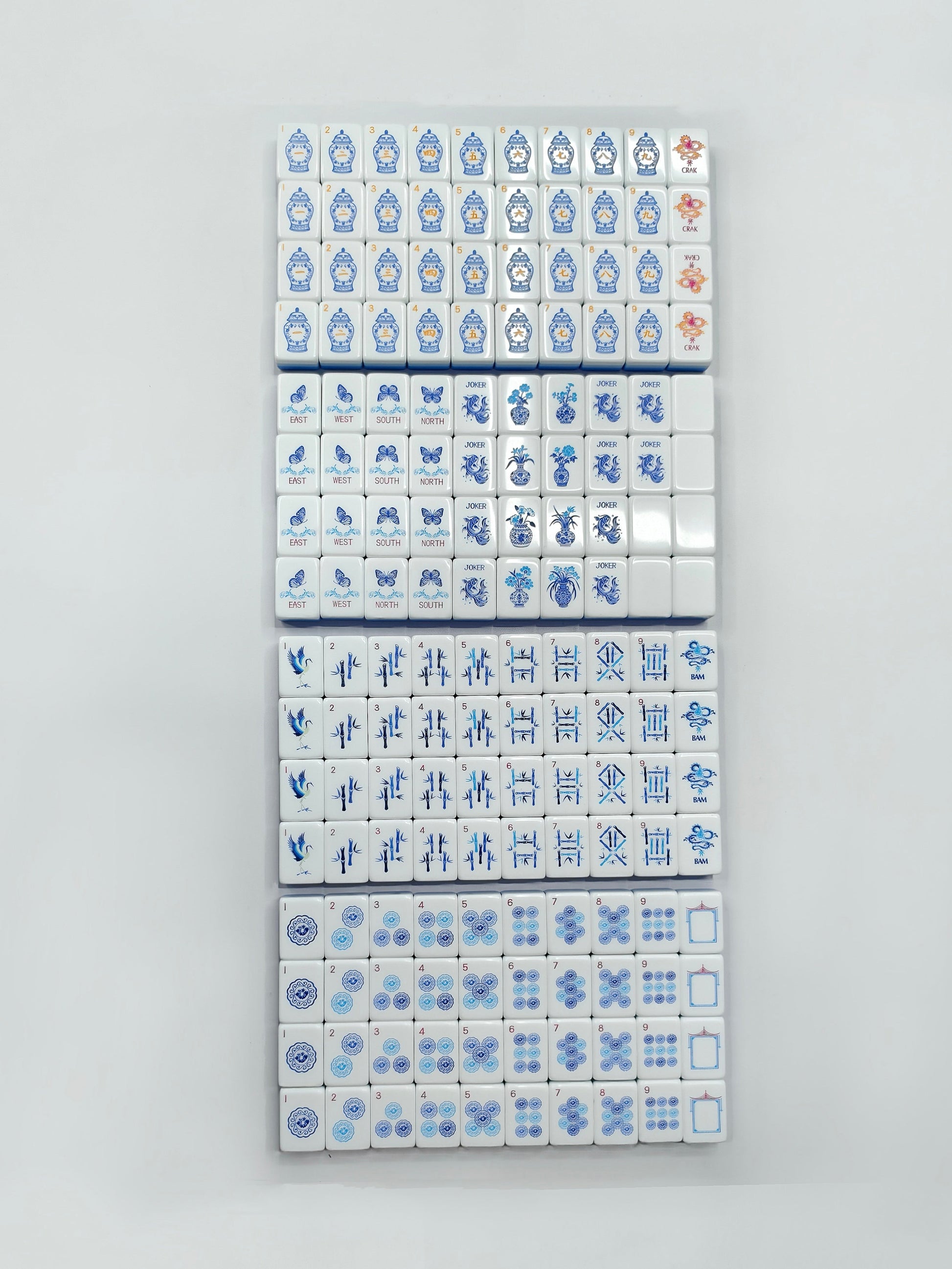 Porcelain Coast blue-and-white porcelain acrylic American mahjong tile set tile size and layered acrylic details