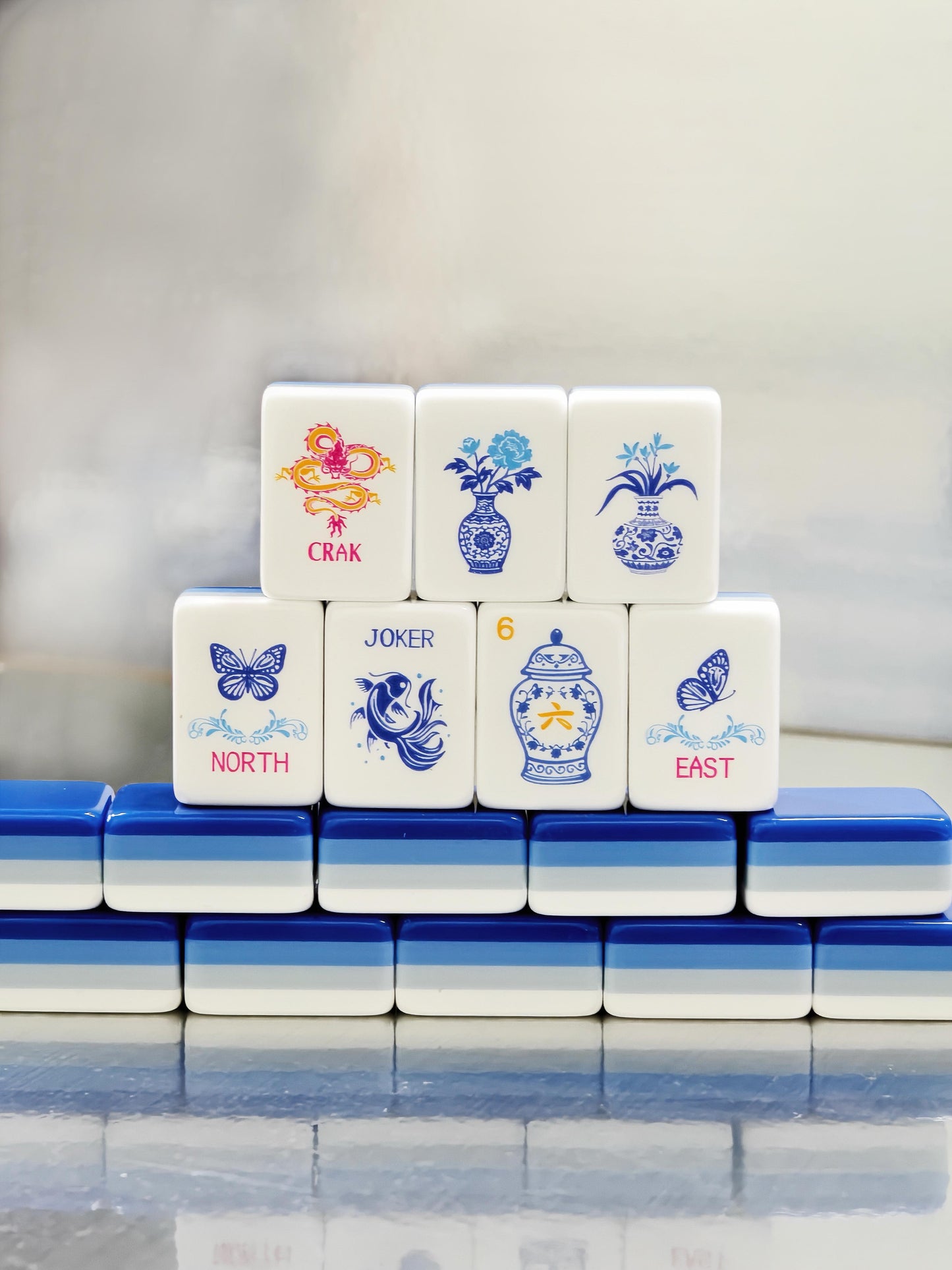 Porcelain Coast blue-and-white porcelain acrylic American mahjong tile set additional product view