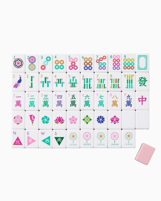 Rose Dandelion blush pink acrylic American mahjong tile set complete tile layout