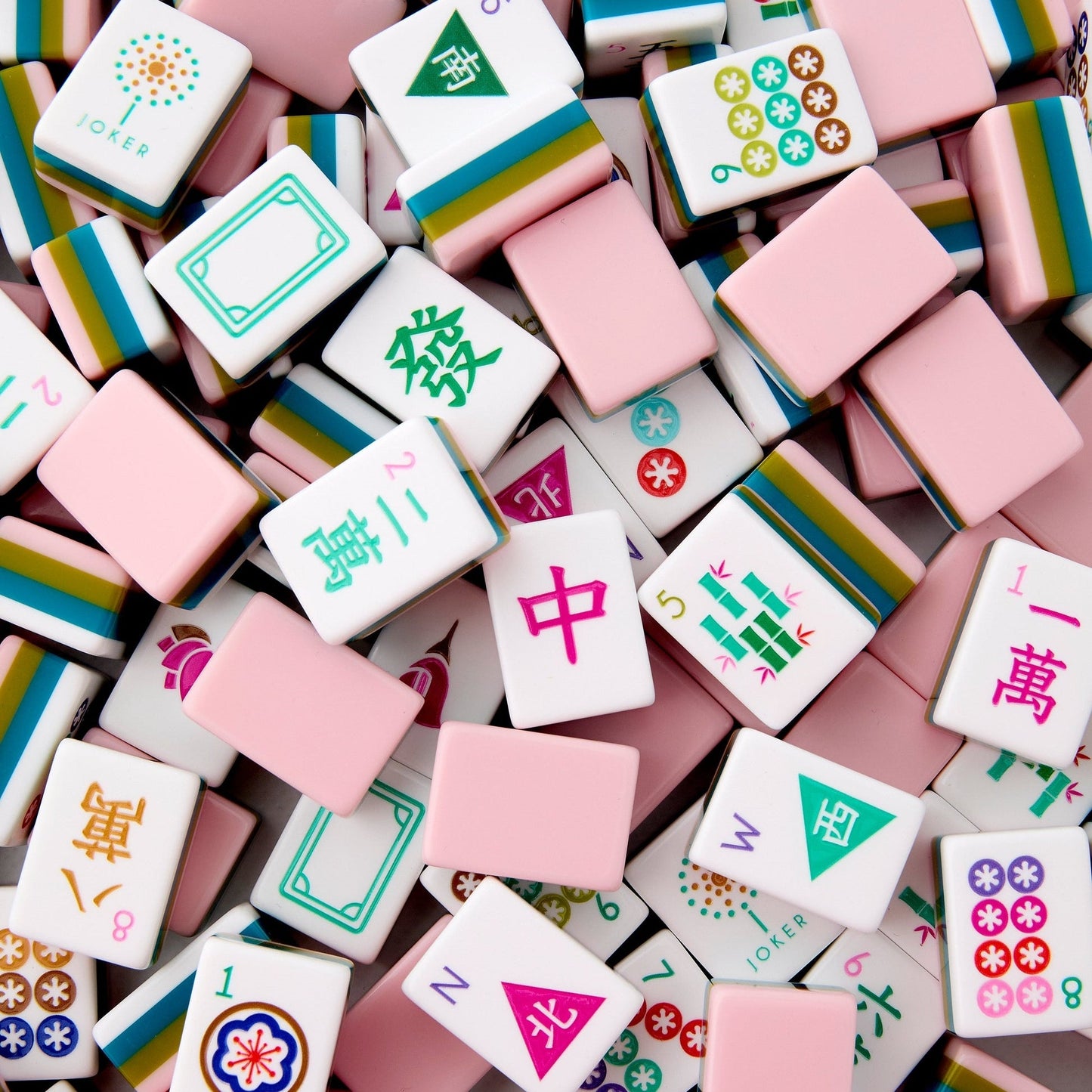 Rose Dandelion blush pink acrylic American mahjong tile set tiles and coordinated colors