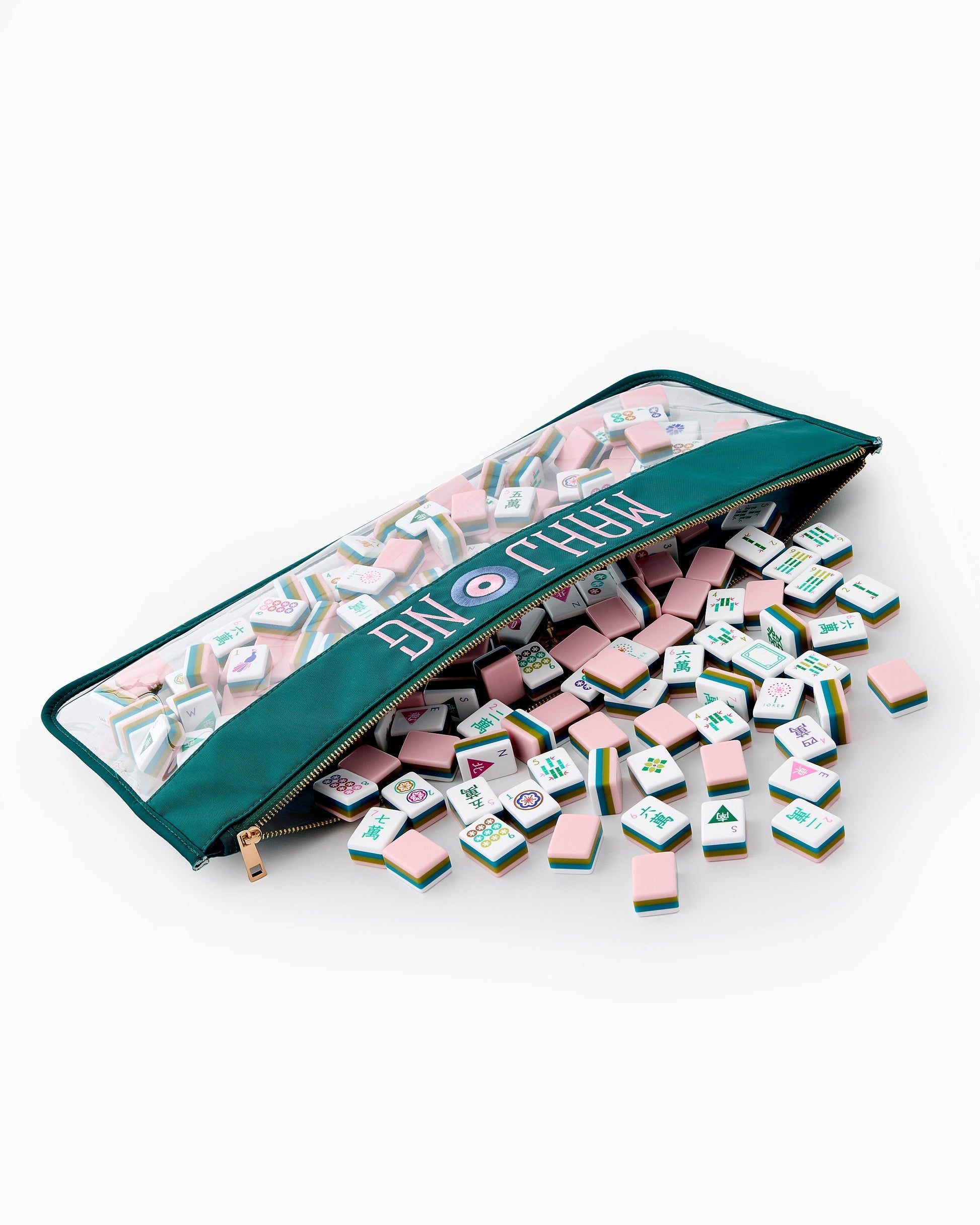 Rose Dandelion blush pink acrylic American mahjong tile set storage and product overview