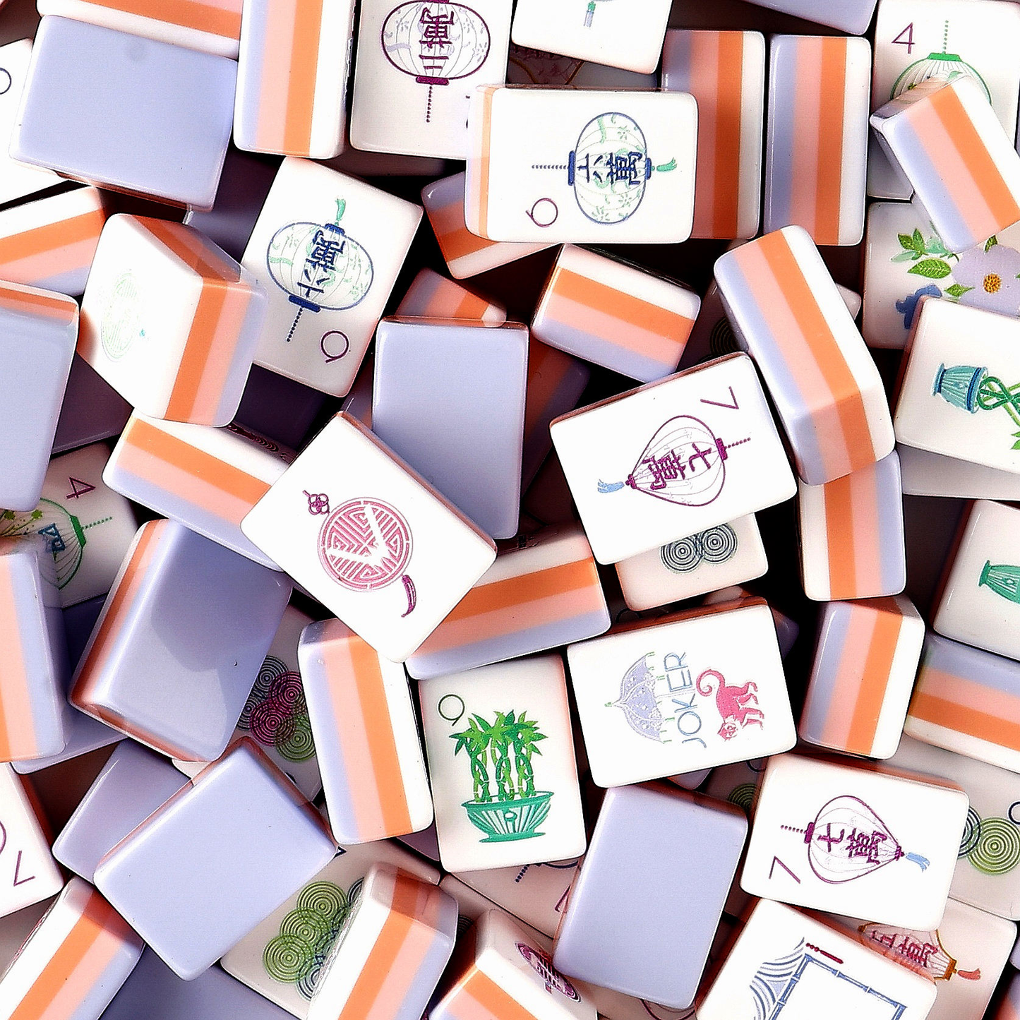 Violet Coral violet and coral acrylic American mahjong tile set storage and product overview